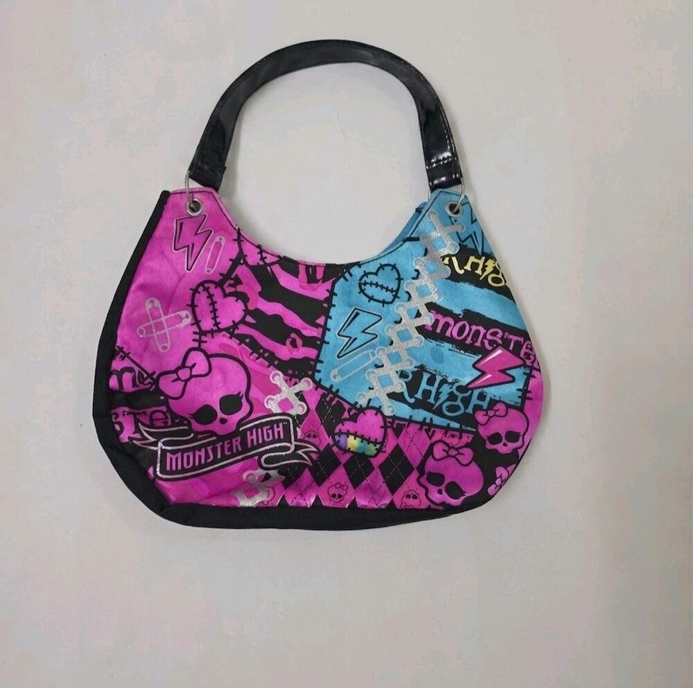 2012 Monster High Shoulder Handbag Purse Pink Blue Skull Gothic Tote Bag Mattel